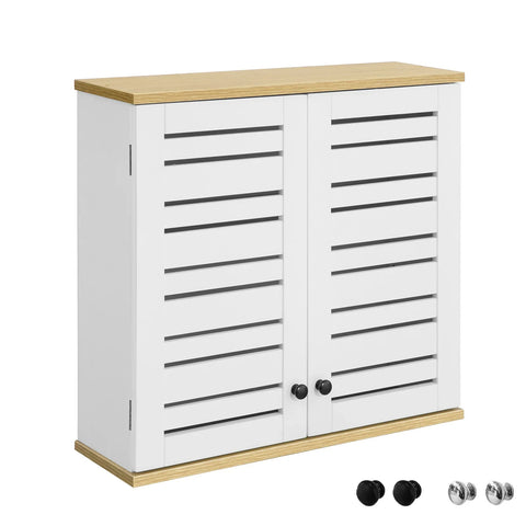 Rootz Bathroom Wall Cabinet - Wall Mounted Storage - Cabinet Cupboard with 2 Doors- W60 x D19 x H56cm