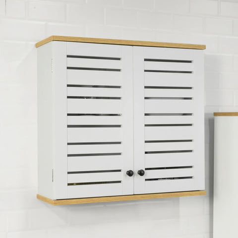 Rootz Bathroom Wall Cabinet - Wall Mounted Storage - Cabinet Cupboard with 2 Doors- W60 x D19 x H56cm