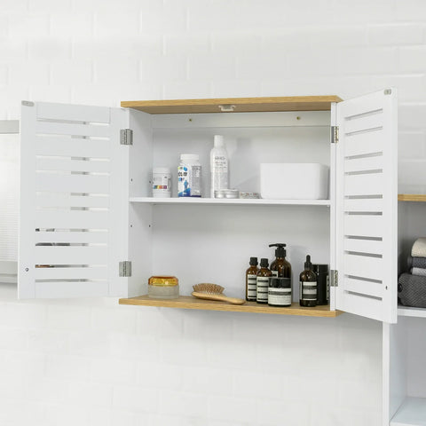 Rootz Bathroom Wall Cabinet - Wall Mounted Storage - Cabinet Cupboard with 2 Doors- W60 x D19 x H56cm