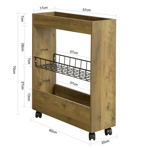 Rootz Bathroom Toilet Paper Roll Holder-Narrow Bathroom Shelf on Wheels- 3 Tiers Mobile Storage Shelf Rack