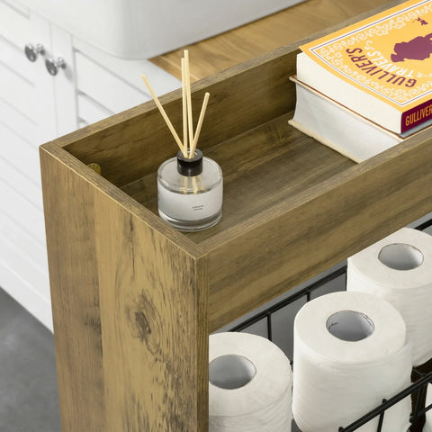 Rootz Bathroom Toilet Paper Roll Holder-Narrow Bathroom Shelf on Wheels- 3 Tiers Mobile Storage Shelf Rack
