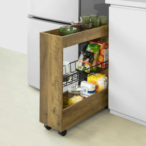 Rootz Bathroom Toilet Paper Roll Holder-Narrow Bathroom Shelf on Wheels- 3 Tiers Mobile Storage Shelf Rack
