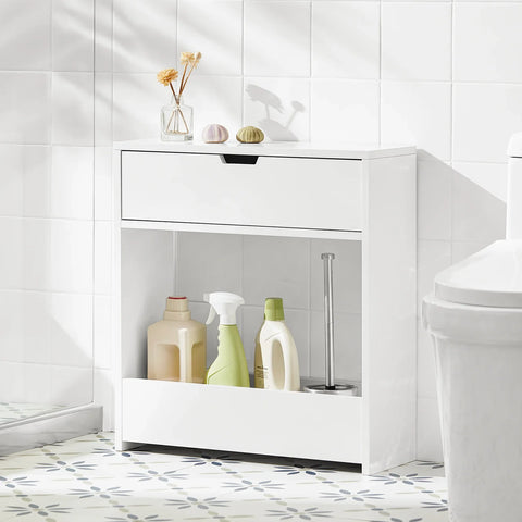 Rootz Bathroom Toilet Paper Roll Holde-Bathroom Shelf Narrow Shelf Storage Cabinet- W55 x D20 x H60cm