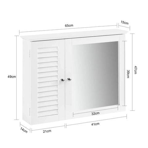 Rootz Bathroom Wall Mirror Cabinet- Wall Mounted Bathroom Cabinet- Mirrored Storage Cabinet Unit- White