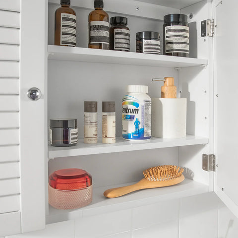 Rootz Bathroom Wall Mirror Cabinet- Wall Mounted Bathroom Cabinet- Mirrored Storage Cabinet Unit- White