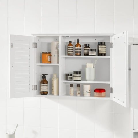Rootz Bathroom Wall Mirror Cabinet- Wall Mounted Bathroom Cabinet- Mirrored Storage Cabinet Unit- White