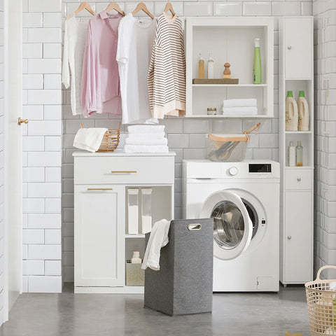 Rootz Laundry Basket Laundry Cabinet- Bathroom Cabinet -Storage Cabinet with Drawer and Storage Compartments