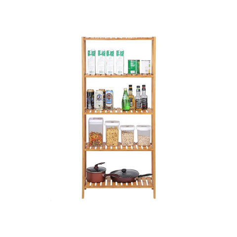 Rootz Bathroom Shelf - 5 Shelves Bathroom Shelf - Bamboo Bathroom Shelf - Corner Bathroom Shelf - Open Bathroom Shelf - Bathroom Storage Shelf - Bathroom Shelf Organizer - Natural - 60 x 130 x 26 cm (W x H x D)