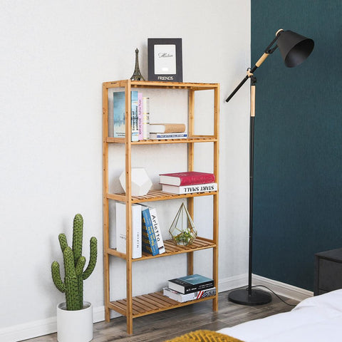 Rootz Bathroom Shelf - 5 Shelves Bathroom Shelf - Bamboo Bathroom Shelf - Corner Bathroom Shelf - Open Bathroom Shelf - Bathroom Storage Shelf - Bathroom Shelf Organizer - Natural - 60 x 130 x 26 cm (W x H x D)