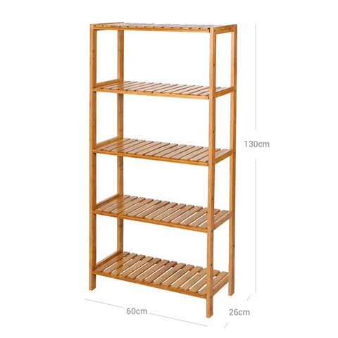 Rootz Bathroom Shelf - 5 Shelves Bathroom Shelf - Bamboo Bathroom Shelf - Corner Bathroom Shelf - Open Bathroom Shelf - Bathroom Storage Shelf - Bathroom Shelf Organizer - Natural - 60 x 130 x 26 cm (W x H x D)