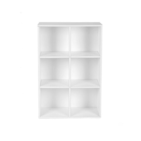 Rootz Bookcase - 6 Compartments Bookcase - Tall Bookcase - Open Bookcase - Bookcase With Shelves - Corner Bookcase - Chipboard (PB)/Melamine Coating - White - 65.5 x 97.5 x 30.5 cm (W x H x D)