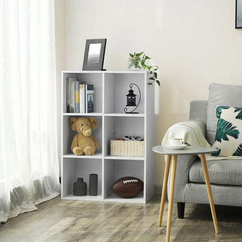 Rootz Bookcase - 6 Compartments Bookcase - Tall Bookcase - Open Bookcase - Bookcase With Shelves - Corner Bookcase - Chipboard (PB)/Melamine Coating - White - 65.5 x 97.5 x 30.5 cm (W x H x D)