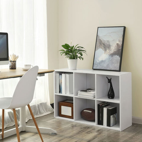 Rootz Bookcase - 6 Compartments Bookcase - Tall Bookcase - Open Bookcase - Bookcase With Shelves - Corner Bookcase - Chipboard (PB)/Melamine Coating - White - 65.5 x 97.5 x 30.5 cm (W x H x D)