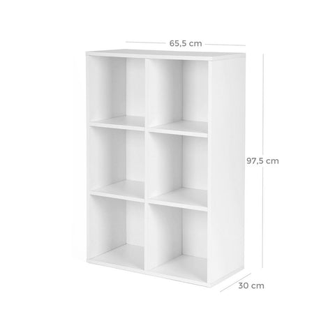 Rootz Bookcase - 6 Compartments Bookcase - Tall Bookcase - Open Bookcase - Bookcase With Shelves - Corner Bookcase - Chipboard (PB)/Melamine Coating - White - 65.5 x 97.5 x 30.5 cm (W x H x D)