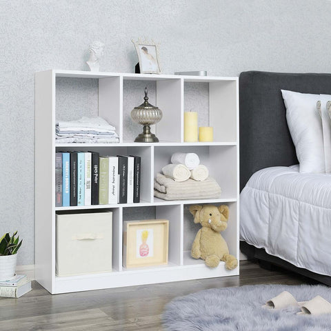 Rootz Bookcase - Bookshelf - 8 Compartments Bookcase - Modern Bookcase - Shelving Unit - Open Bookcase - Tall Bookcase - Corner Bookcase - Bookcase Organizer - White - 97.5 x 100 x 30 cm