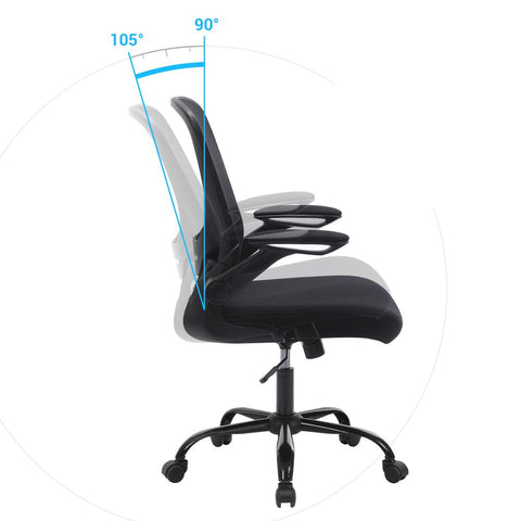 Rootz Office Chair - Office Chair With Fold-up Armrests - Ergonomic Office Chair - Mesh Office Chair - Task Office Chair - Swivel Office Chair - Computer Chair - Modern Office Chair - Plastic - Foam - Nylon - Black - 66 x 60 x (99-107) cm (L x W x H)