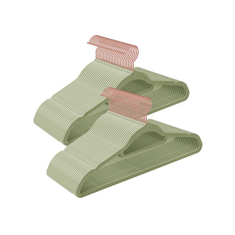 Rootz Hangers - Velvet Hangers - Set Of 50 Velvet Hangers - Velvet Clothes Hanger - Premium Quality Hanger - Stylish Velvet Hanger - Light Green - 43.5 x 0.6 x 22.5 cm