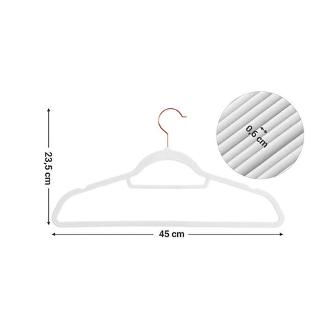 Rootz Hangers - Velvet Hangers - Clothes Hangers - Set Of 30 Hangers - Coat Hangers - Garment Hangers - Clothing Hangers - Plastic Hangers - White - 45 x 0.6 x 23.5 cm