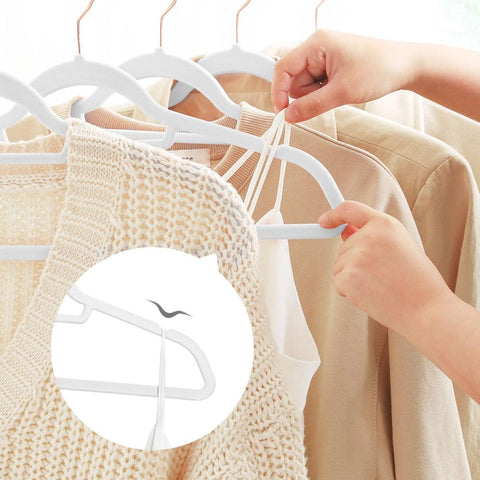 Rootz Hangers - Set Of 50 Hangers - Children's Clothes Hanger - Clothes Hangers - Coat Hangers - Plastic Hangers - Non-slip Hangers - Space-saving Hangers - ABS Plastic - Velvet - Metal Hook - White - 45 x 0.6 x 23.5 cm (L x W x H)