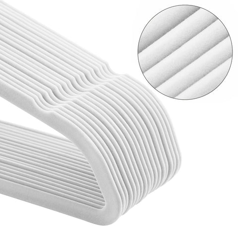 Rootz Hangers - Set Of 50 Hangers - Children's Clothes Hanger - Clothes Hangers - Coat Hangers - Plastic Hangers - Non-slip Hangers - Space-saving Hangers - ABS Plastic - Velvet - Metal Hook - White - 45 x 0.6 x 23.5 cm (L x W x H)