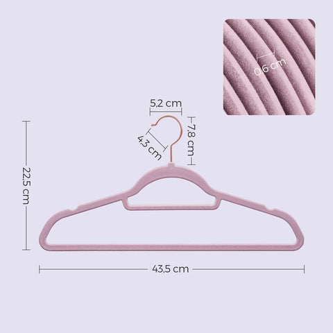 Rootz Hangers - Velvet Hangers - Set Of 50 Velvet Hangers - Velvet Clothes Hanger - Premium Quality Hanger - Stylish Velvet Hanger - Soft Purple - 43.5 x 0.6 x 22.5 cm