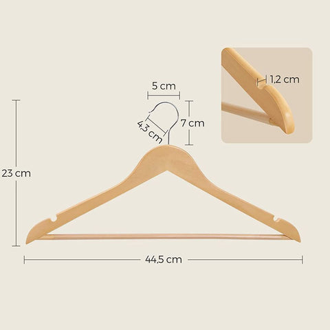 Rootz Hanger - Clothes Hanger - Set Of 10 Hanger - Coat Hanger - Garment Hanger - Clothing Hanger - Wooden Hangers - Maple Wood - Natural - 44.5 x 23 x 1.2 cm (W x H x D)