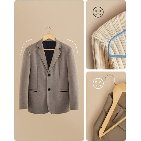 Rootz Hanger - Clothes Hanger - Set Of 10 Hanger - Coat Hanger - Garment Hanger - Clothing Hanger - Wooden Hangers - Maple Wood - Natural - 44.5 x 23 x 1.2 cm (W x H x D)