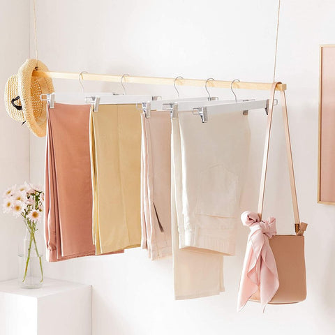 Rootz Trouser Hangers - Set Of 8 Trouser Hangers - Hanger - Clothes Hangers - Coat Hangers - With Clips - White - 34 x 1.2 x 12.5 cm
