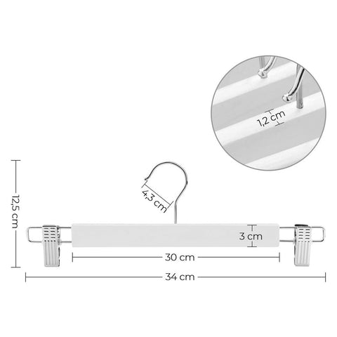 Rootz Trouser Hangers - Set Of 8 Trouser Hangers - Hanger - Clothes Hangers - Coat Hangers - With Clips - White - 34 x 1.2 x 12.5 cm