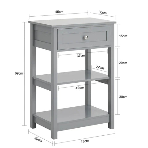 Rootz Bedside Table - Nightstand - End Table - Coffee Table - Lamp Table - Night Stand with 1 Drawer and 2 Shelves - Light Grey
