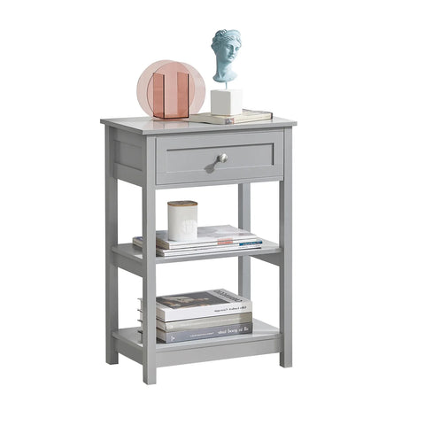 Rootz Bedside Table - Nightstand - End Table - Coffee Table - Lamp Table - Night Stand with 1 Drawer and 2 Shelves - Light Grey