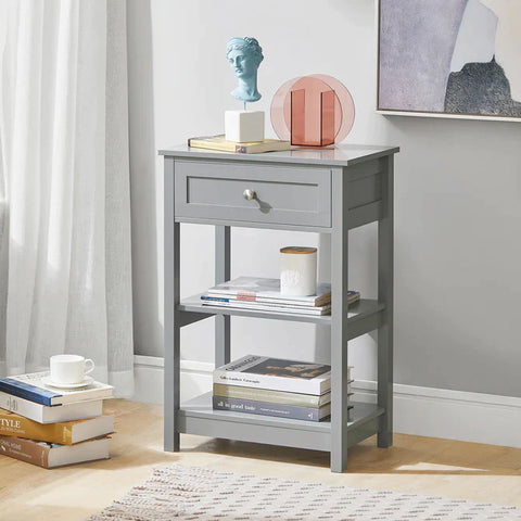 Rootz Bedside Table - Nightstand - End Table - Coffee Table - Lamp Table - Night Stand with 1 Drawer and 2 Shelves - Light Grey
