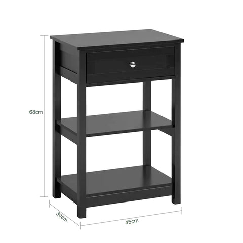 Rootz Side Table - End Table - Coffee Tables - Lamp Table - Bedside Table - Night Stand with 1 Drawer and 2 Shelves - Black