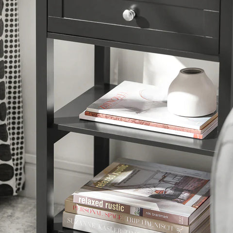 Rootz Side Table - End Table - Coffee Tables - Lamp Table - Bedside Table - Night Stand with 1 Drawer and 2 Shelves - Black