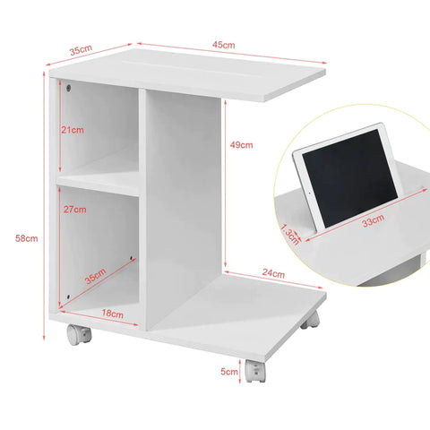Rootz Sofa Side Table-End Table Coffee Table on Wheels with 2 Storage Shelves & Tablet Holder
