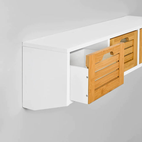 Rootz Wall Coat Rack - Wall Shelf - Wall Storage Cabinet Unit with 3 Drawers 4 Hooks
