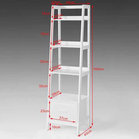 Rootz White Storage Display Shelving Ladder Shelf Bookcase with Drawer and 4 Shelves