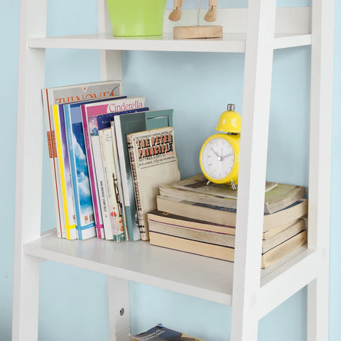 Rootz White Storage Display Shelving Ladder Shelf Bookcase with Drawer and 4 Shelves