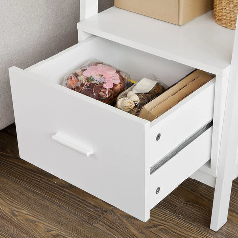 Rootz White Storage Display Shelving Ladder Shelf Bookcase with Drawer and 4 Shelves