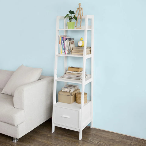 Rootz White Storage Display Shelving Ladder Shelf Bookcase with Drawer and 4 Shelves