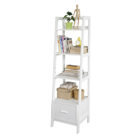 Rootz White Storage Display Shelving Ladder Shelf Bookcase with Drawer and 4 Shelves