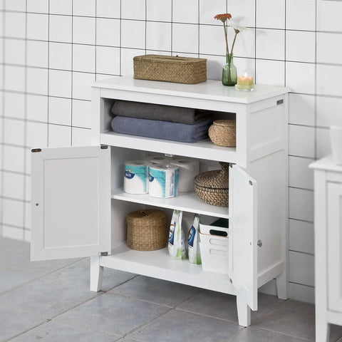 Rootz White Bathroom Storage - Cabinet Storage Cupboard Bathroom Shelf - W69 x D33 x H80cm