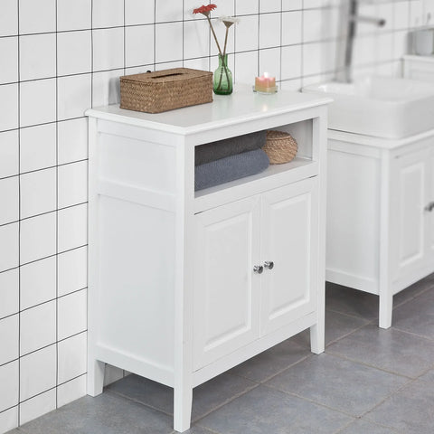 Rootz White Bathroom Storage - Cabinet Storage Cupboard Bathroom Shelf - W69 x D33 x H80cm