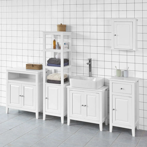 Rootz White Bathroom Storage - Cabinet Storage Cupboard Bathroom Shelf - W69 x D33 x H80cm