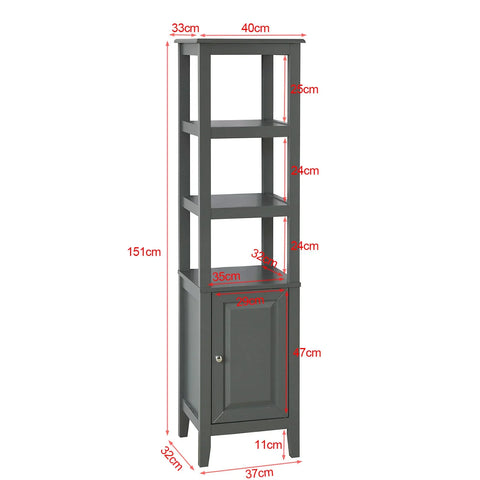 Rootz Grey Floor Standing Tall Bathroom - Storage Cabinet with 3 Shelves and 1 Cabinet