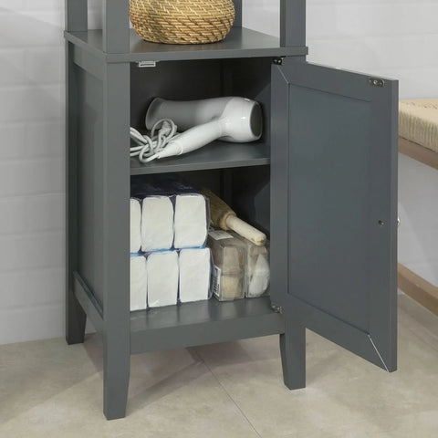 Rootz Grey Floor Standing Tall Bathroom - Storage Cabinet with 3 Shelves and 1 Cabinet