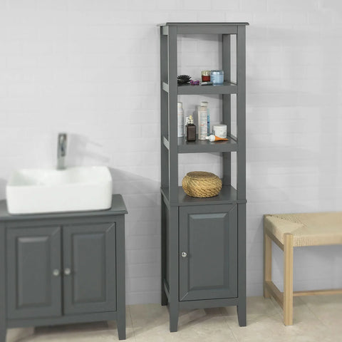 Rootz Grey Floor Standing Tall Bathroom - Storage Cabinet with 3 Shelves and 1 Cabinet