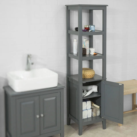 Rootz Grey Floor Standing Tall Bathroom - Storage Cabinet with 3 Shelves and 1 Cabinet