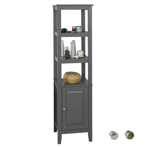 Rootz Grey Floor Standing Tall Bathroom - Storage Cabinet with 3 Shelves and 1 Cabinet