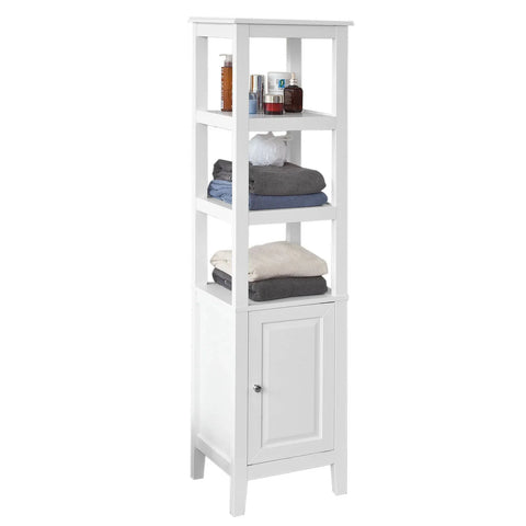Rootz White Floor Standing - Tall Bathroom Storage Cabinet with 3 Shelves and 1 Cabinet